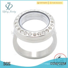 Fashion 20mm silver crystal magnet stainless steel floating charm locket ring design